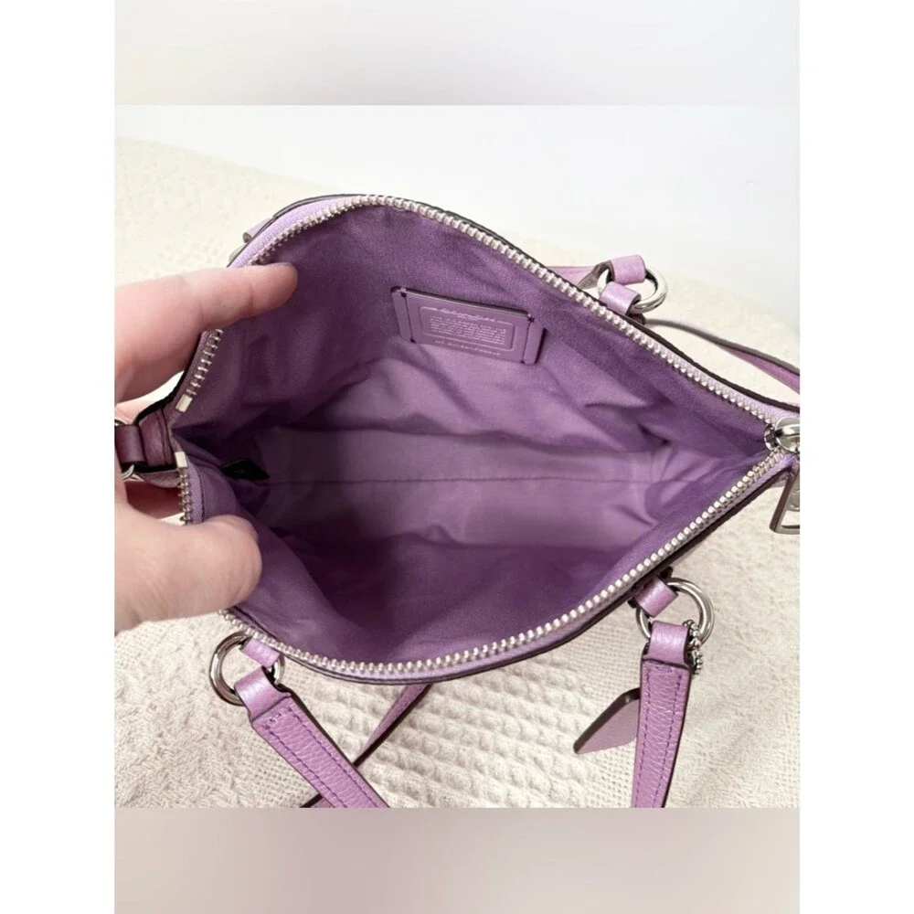 Coach Mini Kelsey Satchel F22316 Metallic Lilac Pebble Leather Crossbody Bag